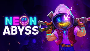 Neon Abyss Hooded Character with Glowing Mask and Sci-Fi Weapon HD wallpaper