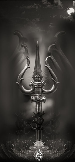 Mahakal Trident and Lotus Spiritual Artwork in Monochrome HD phone wallpaper