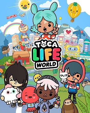 Toca Life World colorful cartoon characters in a vibrant city with pets and whimsical buildings HD phone wallpaper