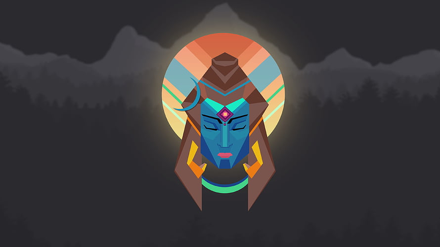 Geometric Lord Shiva Portrait with Halo and Mountain Silhouette HD wallpaper