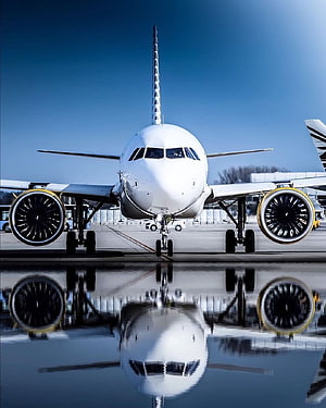 Airbus A320neo Commercial Jetliner Front View with Water Reflection on Airport Tarmac HD phone wallpaper