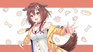 Inugami Korone Anime Character with Dog Ears and Tail in Yellow Jacket HD wallpaper