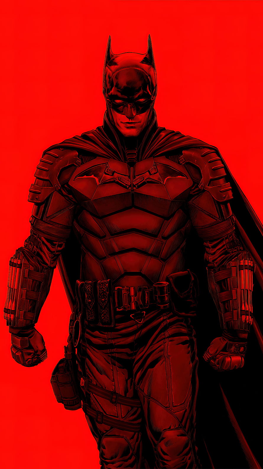 The Batman 2022 Cinematic Character Portrait in Dramatic Red Monochrome HD phone wallpaper