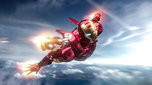 Iron Man Mark 50 War Machine flying through clouds with repulsor blasts, iron man laptop, #Iron Man HD wallpaper