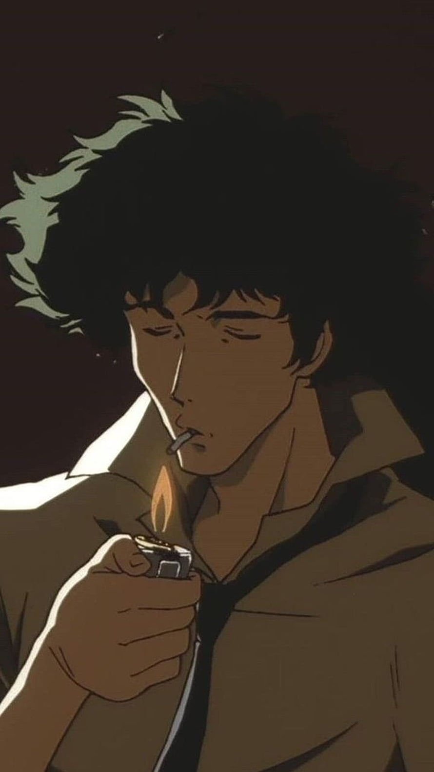 Classic Anime Character Lighting a Cigarette with a Lighter in a Dark Setting HD phone wallpaper
