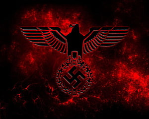 Dark Red Nazi Eagle Emblem with Swastika on Fiery Black Background HD wallpaper