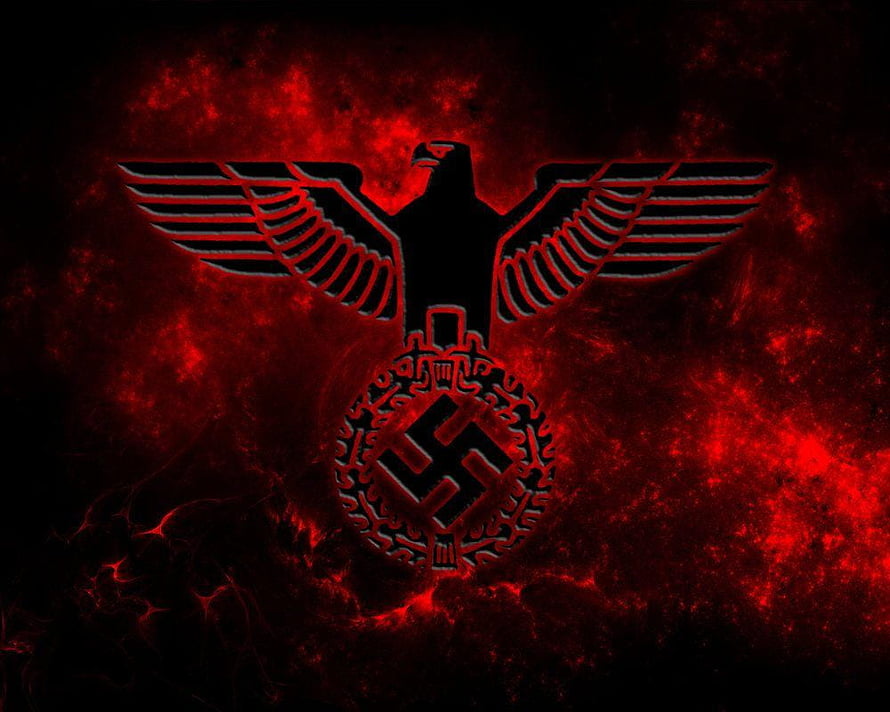 Dark Red Nazi Eagle Emblem with Swastika on Fiery Black Background HD wallpaper
