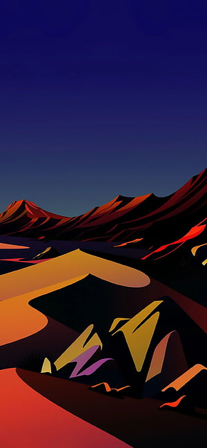 Stylized Desert Canyon Landscape with Warm Sunset Tones and Deep Blue Sky HD phone wallpaper