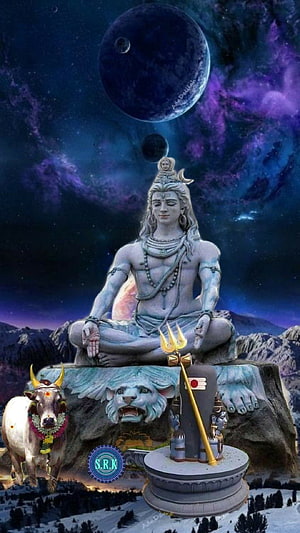 Lord Shiva Meditating on Cosmic Mountain with Nandi and Trishul HD phone wallpaper