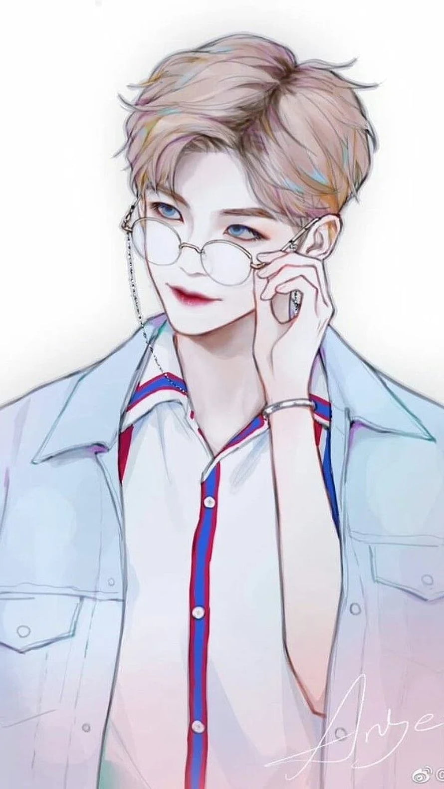 Korean Anime Boy With Round Glasses And Light Hair HD phone wallpaper