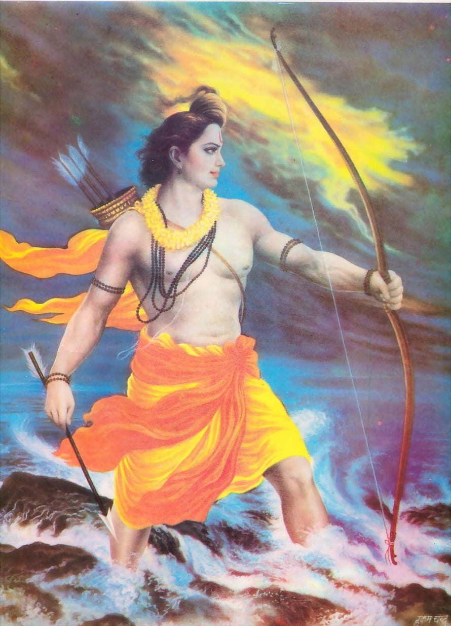 Lord Rama Archery Painting with Bow and Arrow in Traditional Indian Art Style HD phone wallpaper