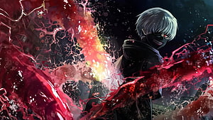 Tokyo Ghoul Kaneki Ken Dark Anime Artwork with Red Energy Effects HD wallpaper