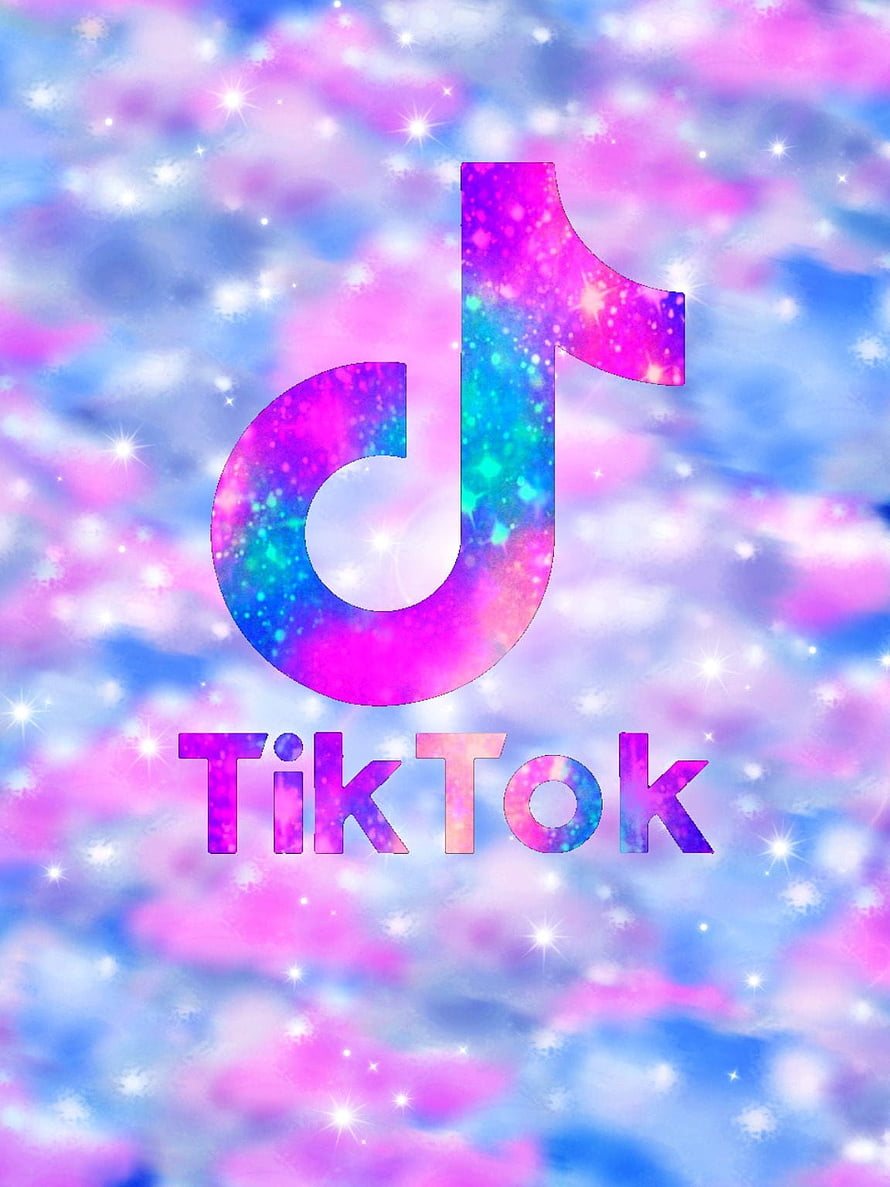 TikTok Galaxy Logo on Pastel Cloud Background with Sparkling Stars HD phone wallpaper