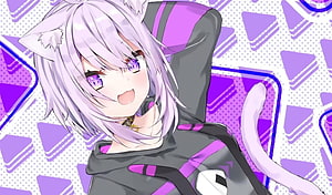 Nekomata Okayu Anime Character With Cat Ears And Purple Hair HD wallpaper