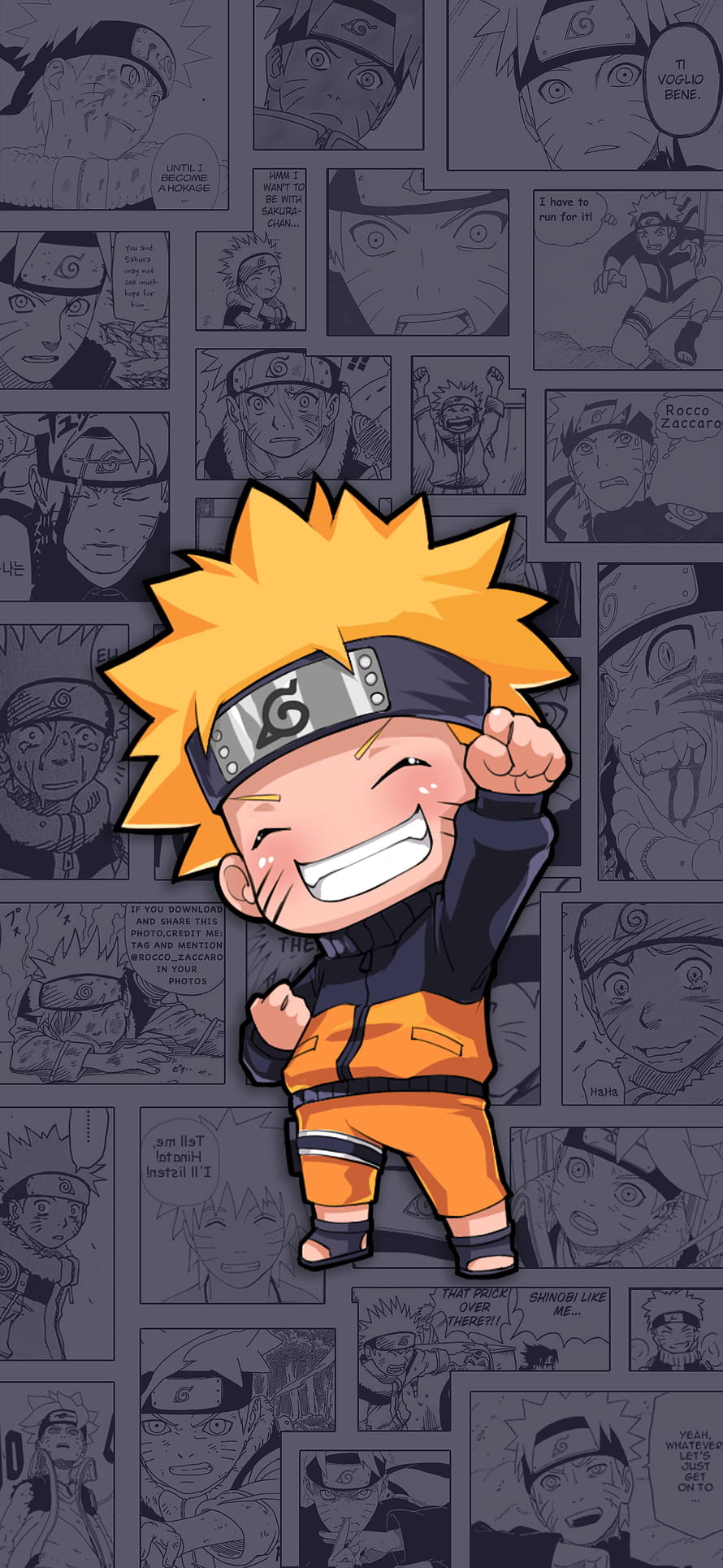 Chibi Naruto Uzumaki in Orange Jumpsuit with Manga Panel Background HD phone wallpaper