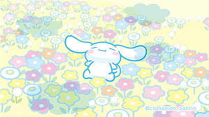 Cinnamoroll Sanrio Character Sitting in a Pastel Flower Field HD wallpaper