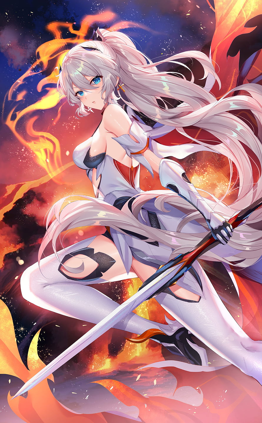 Herrscher of Flamescion Anime Character with Sword and Fire Dragon HD phone wallpaper