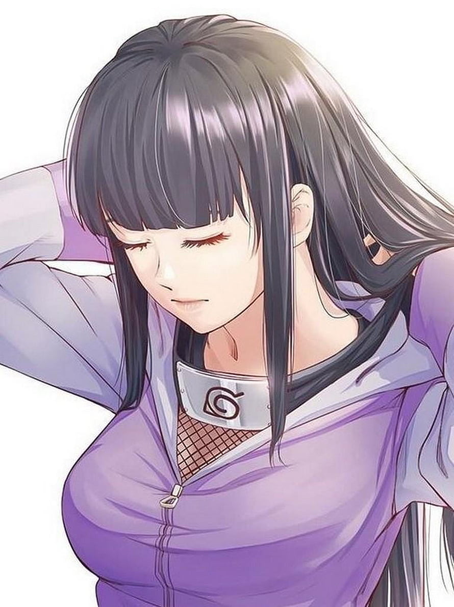 Hinata Hyuga Anime Character in Purple Hoodie with Konoha Headband HD phone wallpaper