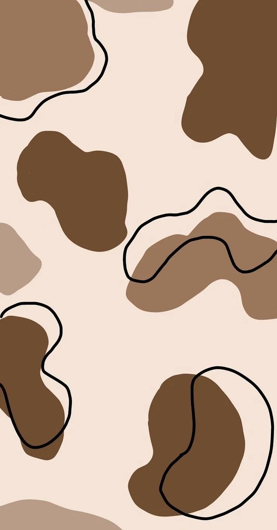 Minimalist Brown Abstract Pattern with Organic Shapes and Black Outlines HD phone wallpaper
