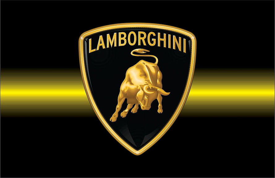 Lamborghini Gold Bull Emblem on Black Background with Yellow Light Streak HD wallpaper