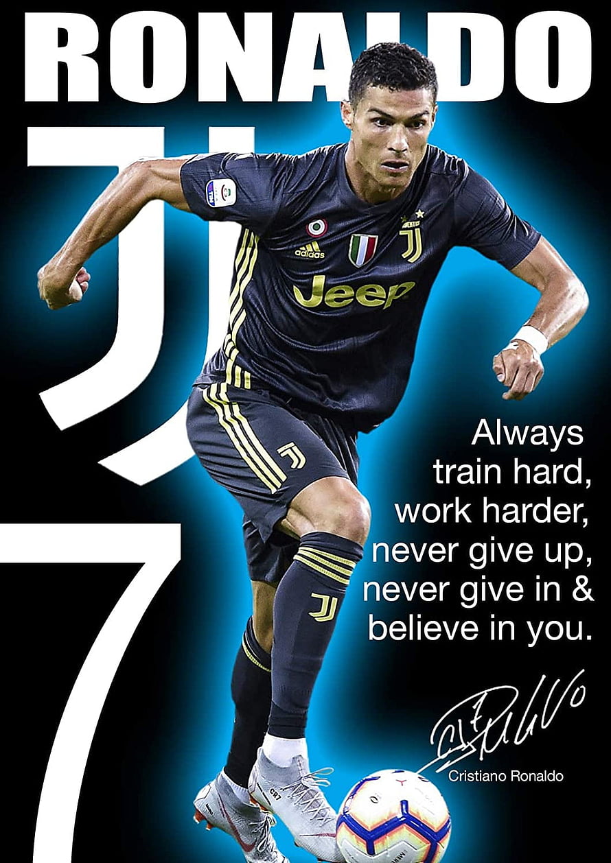 Cristiano Ronaldo Juventus Action Shot with Motivational Quote and Signature HD phone wallpaper