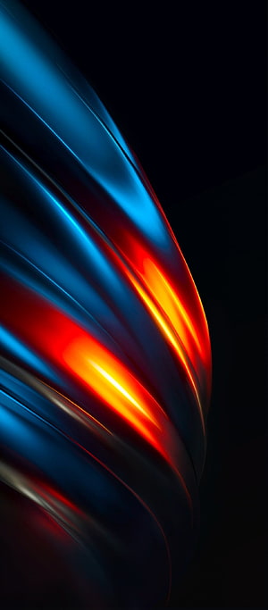 Abstract 3D metallic wave with glowing blue and red light streaks on dark background HD phone wallpaper
