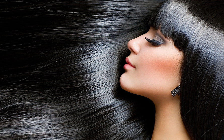 Elegant Woman Profile With Flowing Black Hair And Dramatic Makeup HD wallpaper