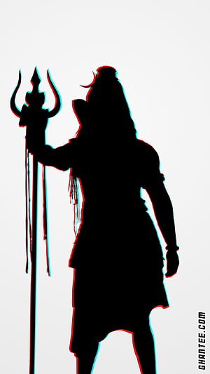 Lord Shiva Silhouette Holding Trishula with Red and Cyan Chromatic Aberration HD phone wallpaper