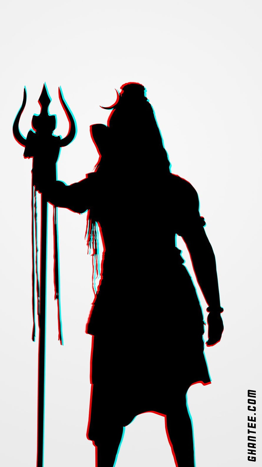 Lord Shiva Silhouette Holding Trishula with Red and Cyan Chromatic Aberration HD phone wallpaper