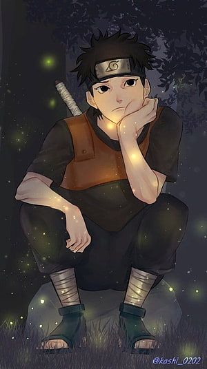 Shisui Uchiha Anime Illustration Sitting Under Moonlit Trees With Fireflies HD phone wallpaper