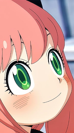 Anya Forger Anime Character Close-Up Portrait with Green Eyes and Pink Hair HD phone wallpaper