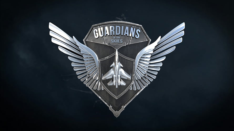Guardians of the Skies Emblem with Fighter Jet and Metallic Wings HD wallpaper