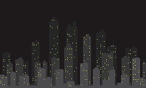 Minimalist Pixel Art City Skyline at Night with Glowing Windows HD wallpaper
