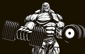 Monochrome Bodybuilder Illustration Lifting Heavy Dumbbell HD wallpaper