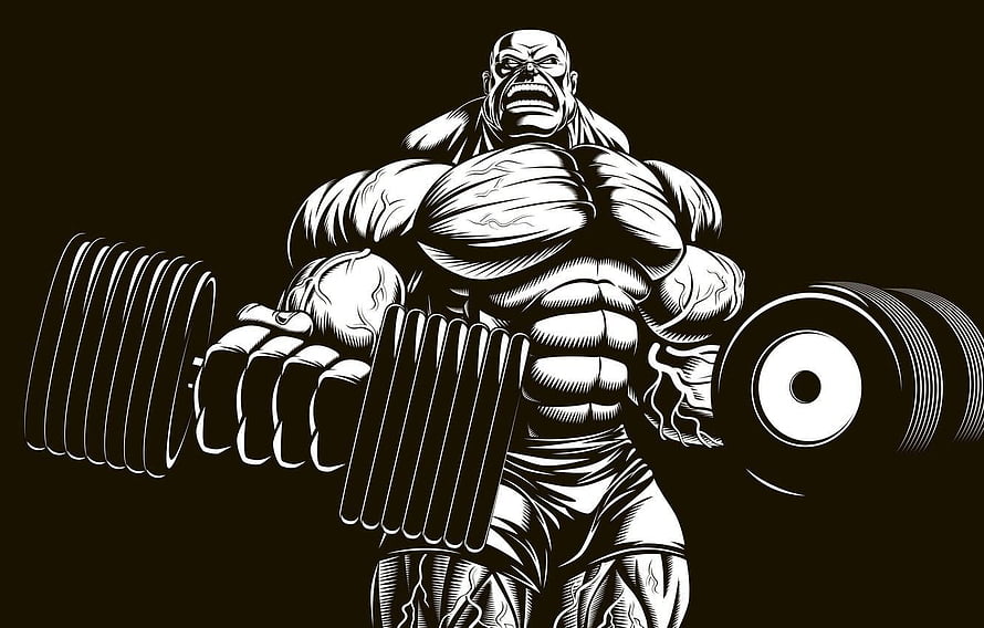 Monochrome Bodybuilder Illustration Lifting Heavy Dumbbell HD wallpaper