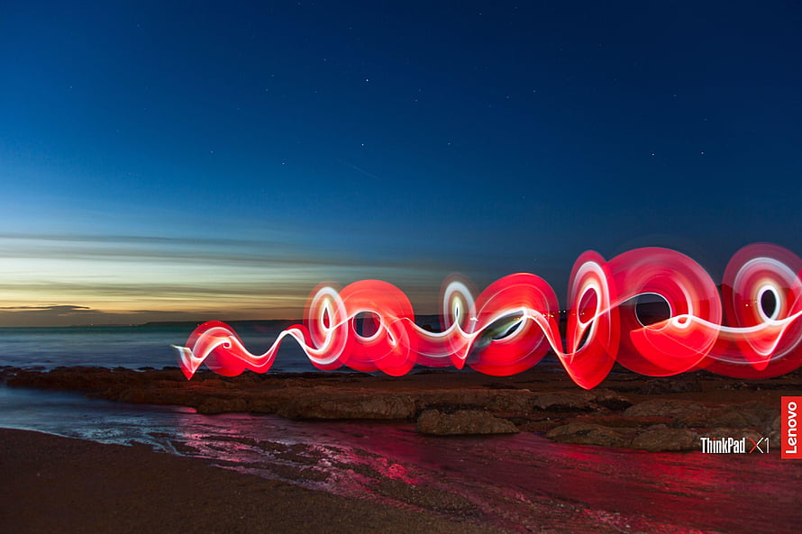 Lenovo ThinkPad X1 Carbon Default Wallpaper with Red Light Painting on a Beach at Dusk HD wallpaper