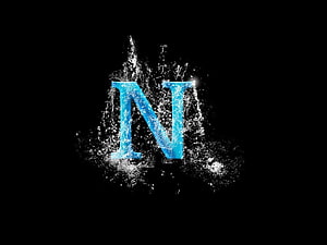 Blue Letter N with Water Splash Effect on Black Background HD wallpaper