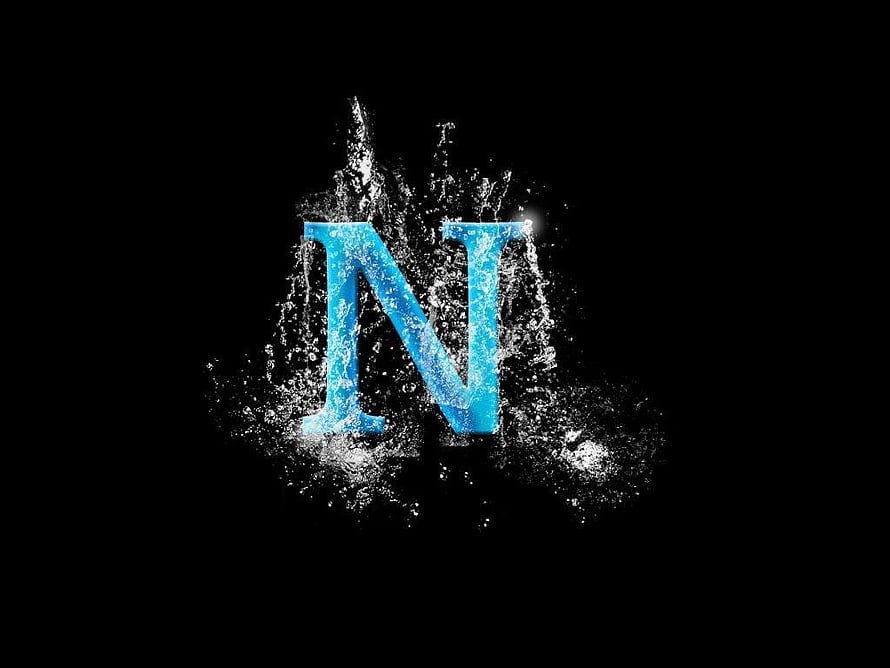 Blue Letter N with Water Splash Effect on Black Background HD wallpaper