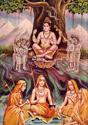 Adi Shankaracharya Traditional Indian Painting with Disciples and Sage HD phone wallpaper