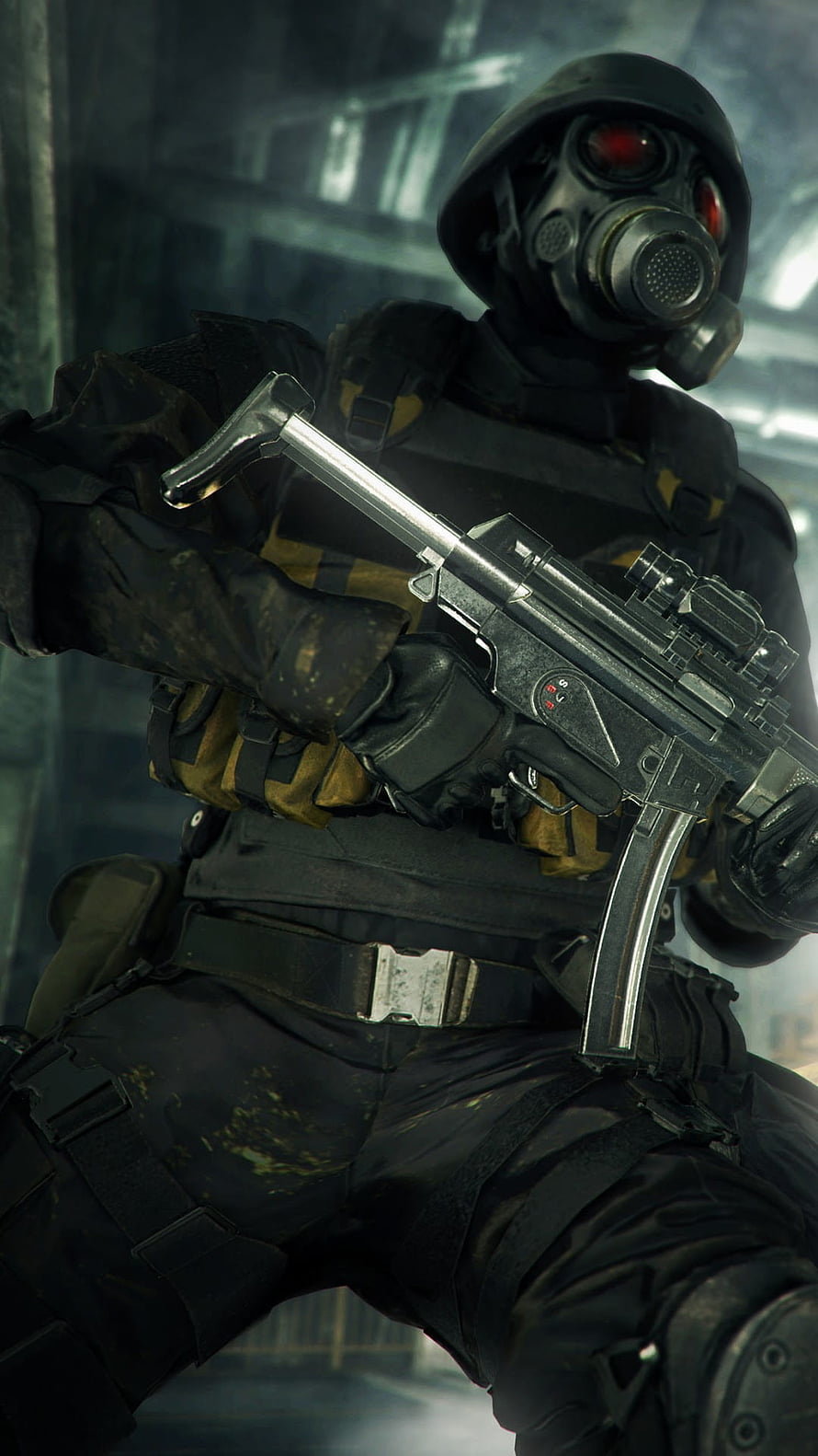 Hunk in Tactical Gear Holding Submachine Gun in Resident Evil HD phone wallpaper