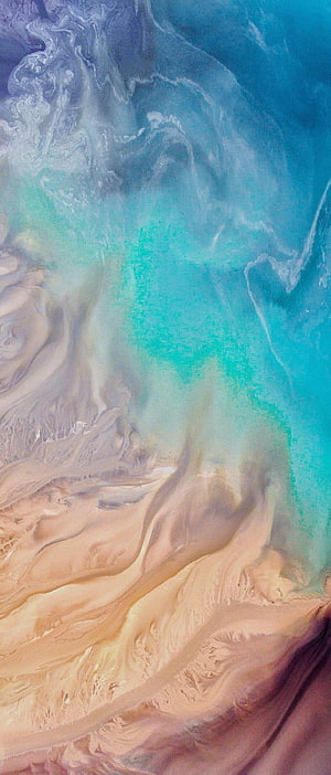 Aerial View of Turquoise Ocean Waves Meeting Sandy Shoreline HD phone wallpaper