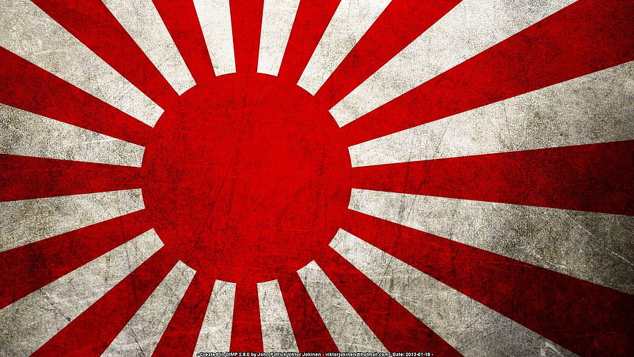 Grungy Rising Sun Flag of Japan with Weathered Red and White Rays HD wallpaper