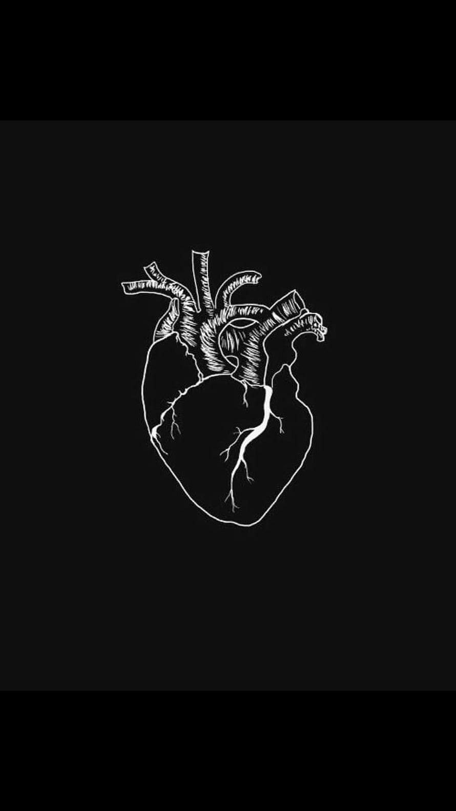 Minimalist White Line Art Human Heart on Black Background HD phone wallpaper