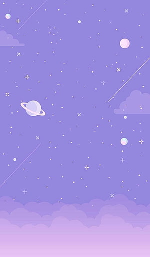 Kawaii Pastel Purple Space Wallpaper with Cute Planets and Stars HD phone wallpaper