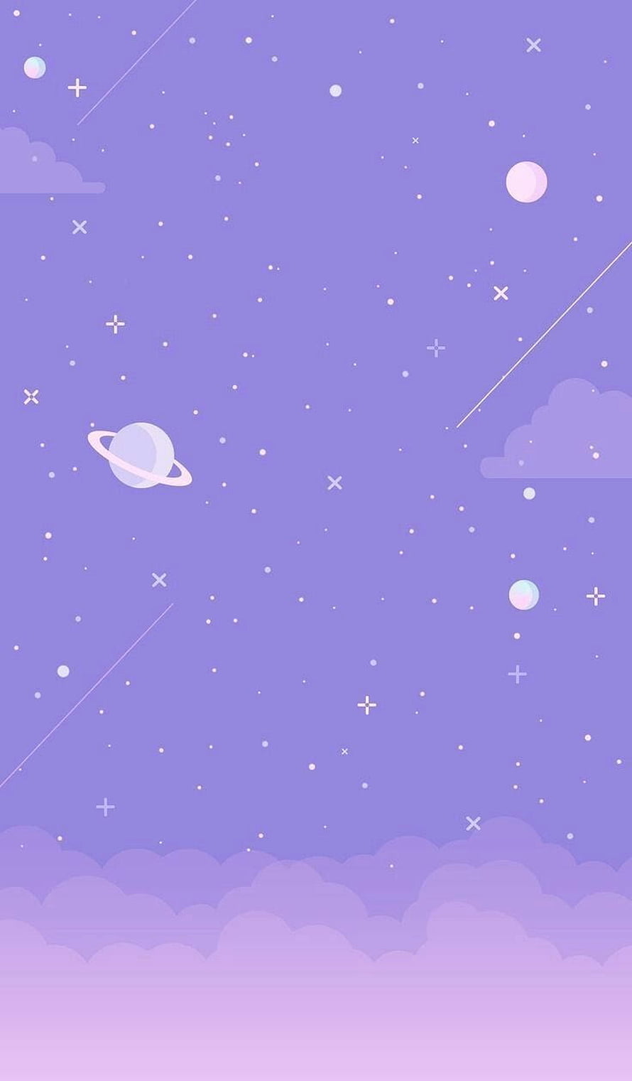 Kawaii Pastel Purple Space Wallpaper with Cute Planets and Stars HD phone wallpaper