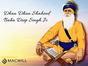 Baba Deep Singh Ji Digital Illustration Reading Sacred Text in Traditional Turban HD wallpaper