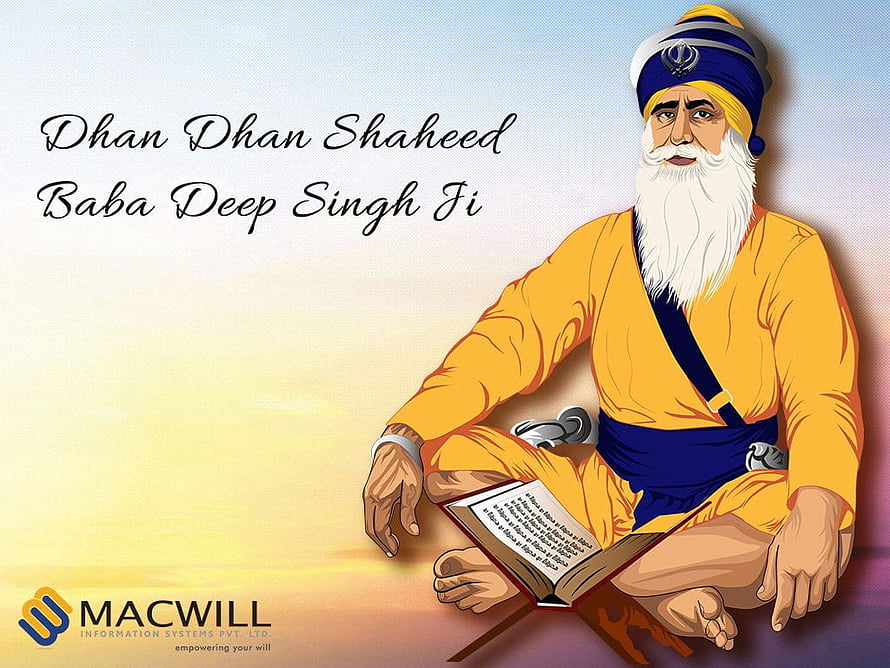 Baba Deep Singh Ji Digital Illustration Reading Sacred Text in Traditional Turban HD wallpaper
