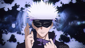 Gojo Satoru Domain Expansion Anime Character with White Spiky Hair and Black Mask HD wallpaper