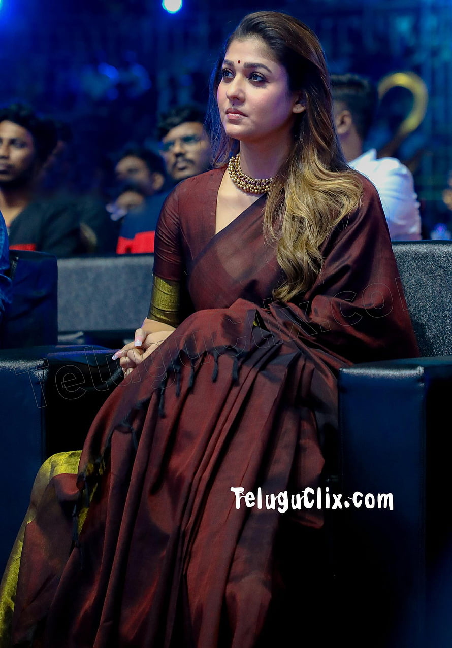Nayanthara in Maroon Silk Saree at Event HD phone wallpaper