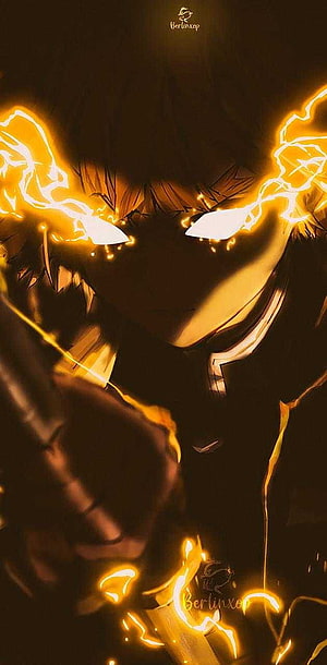 Zenitsu Agatsuma with Glowing Eyes and Electric Aura in Dark Anime Style HD phone wallpaper